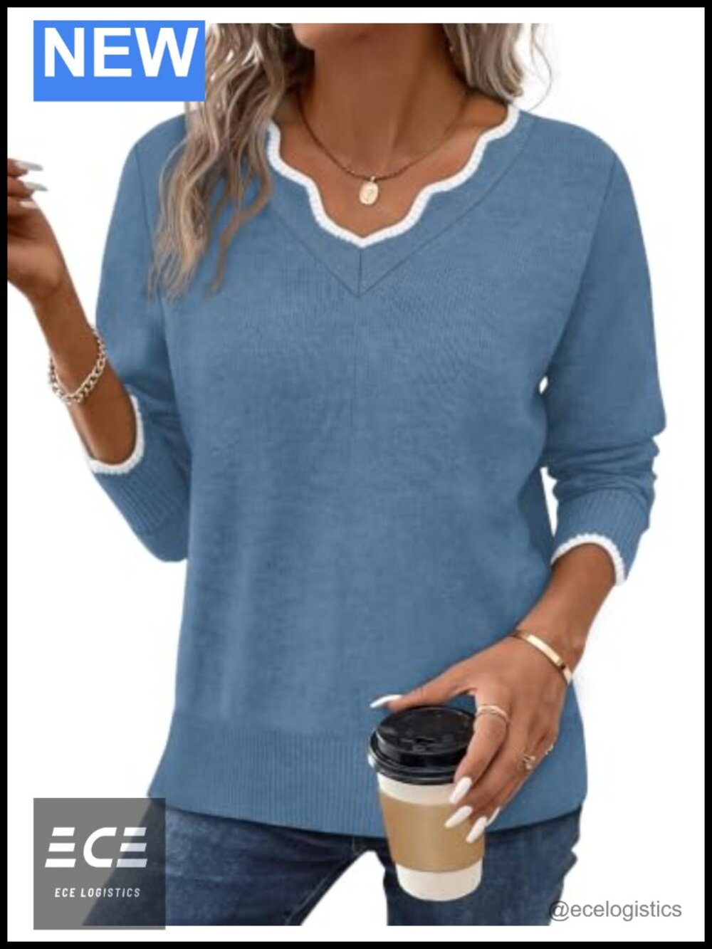 Womens V Neck Pullover Sweater Cozy Lightweight Long Sleeve Fall Winter Top